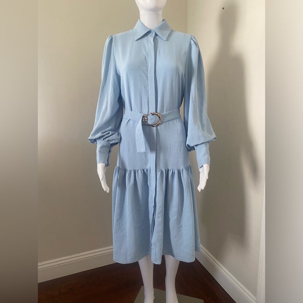 See Rene Boutique Light Blue MIDI Dress Size Medium WMNS